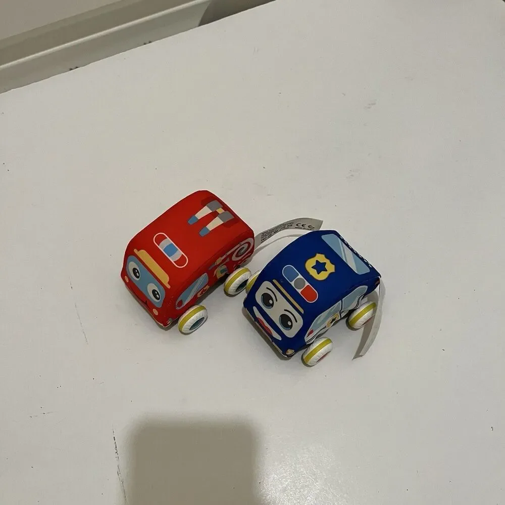 Soft Play Car Vehicles Pull Back Racer Cars Blue Police Red Firetruck Toys